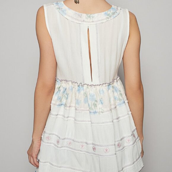 🌸🪶☮️ POL Embroidered Linen Patchwork Top NEW - Picture 6 of 12